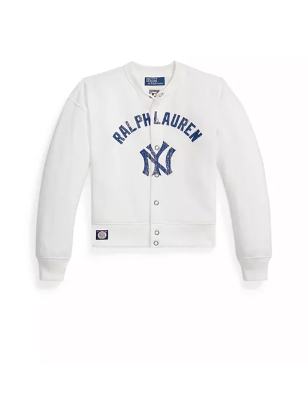 Ralph Lauren White Snap-Front Kids Jacket with Navy Logo